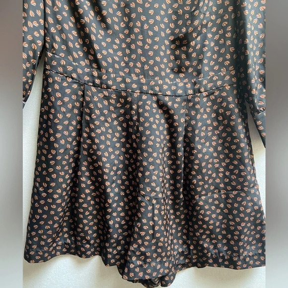 Topshop leaf mural long sleeve neck tie romper  Sz 4 - Picture 5 of 12